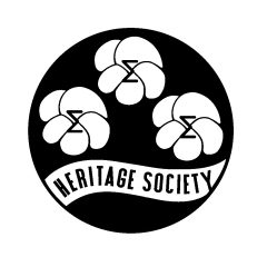 Heritage Society Logo: Three Violets set above a ribbon with "Heritage Society"